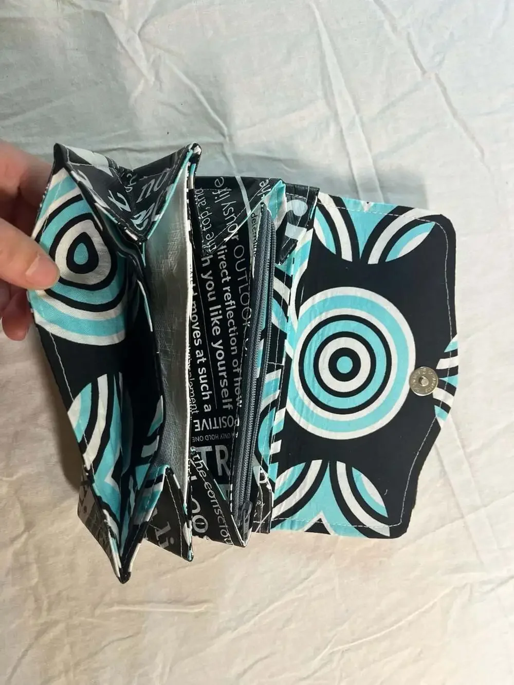 Lululemon Athletica Upcycled Manifesto Print Long Wallet Clutch with Keychain